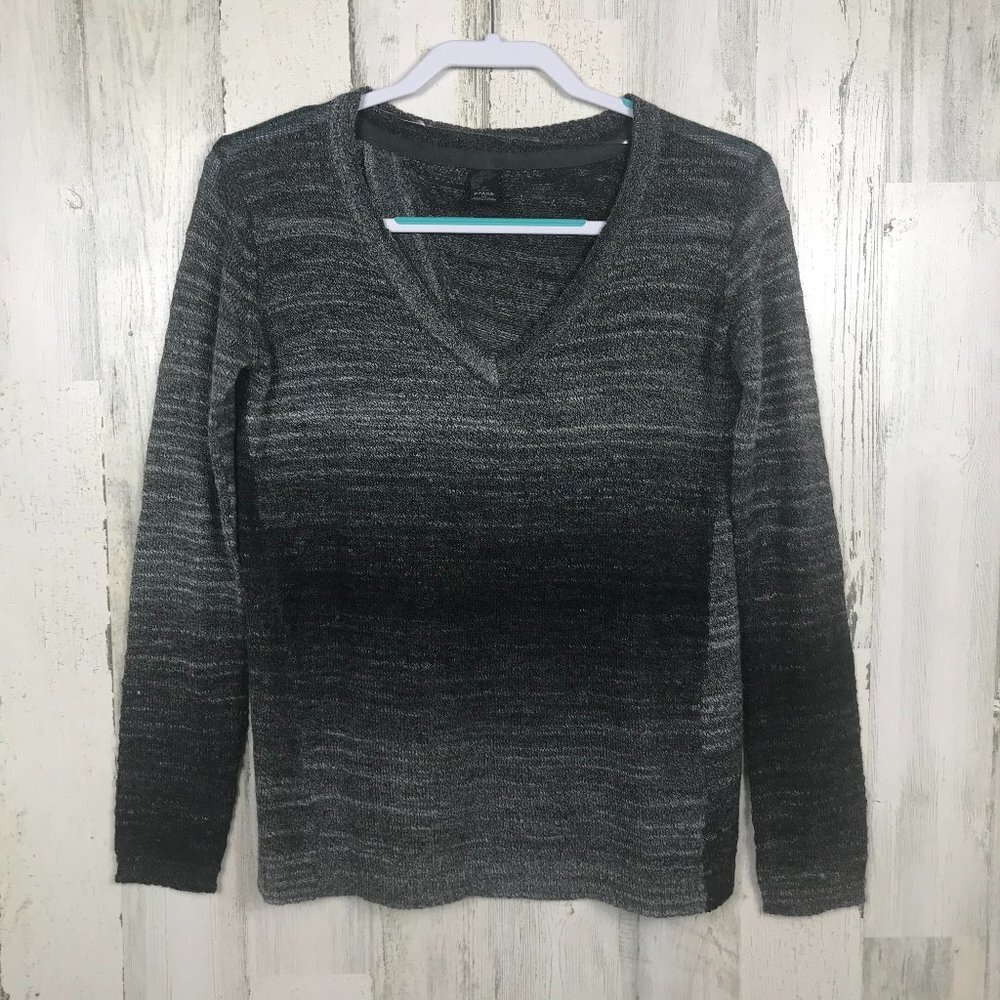 Prana Julien ombre sweater split back v neck‎ gray black soft athleisure XS